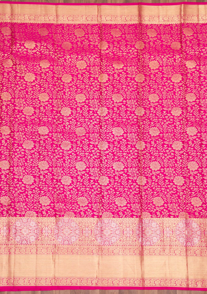 Rani Pink Zariwork Pure Silk Saree-Koskii