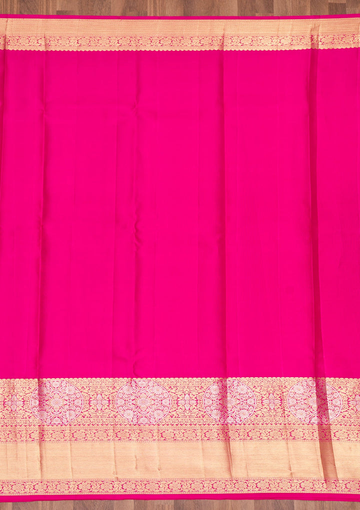 Rani Pink Zariwork Pure Silk Saree-Koskii