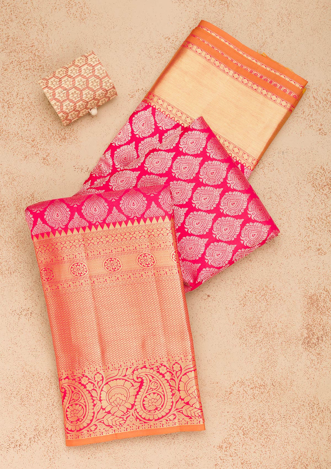 Rani Pink Zariwork Pure Silk Saree-Koskii