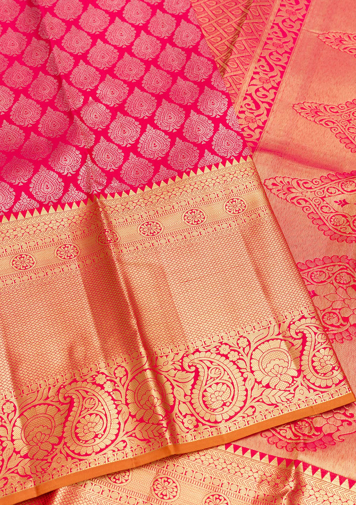 Rani Pink Zariwork Pure Silk Saree-Koskii