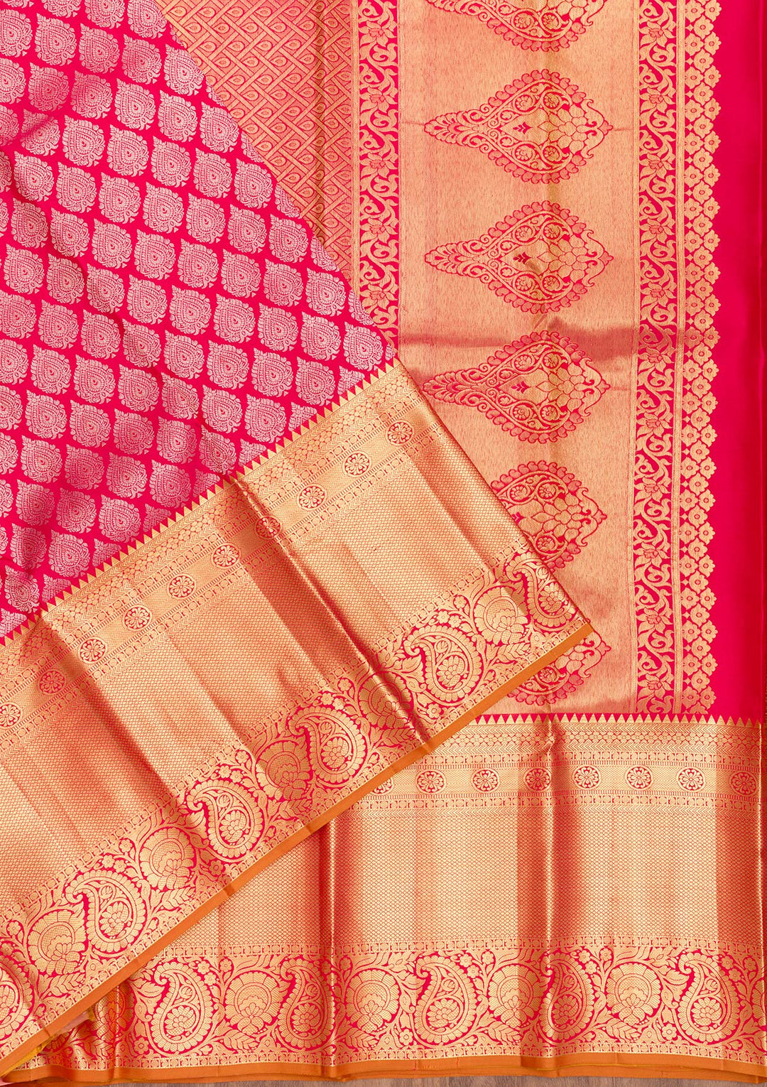 Rani Pink Zariwork Pure Silk Saree-Koskii