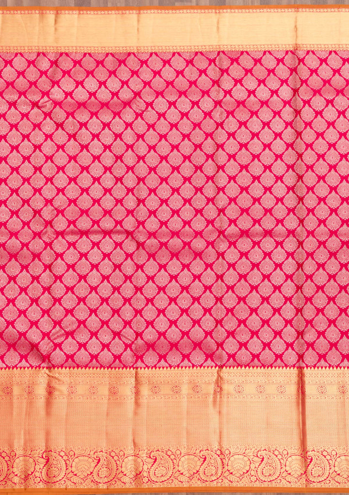Rani Pink Zariwork Pure Silk Saree-Koskii