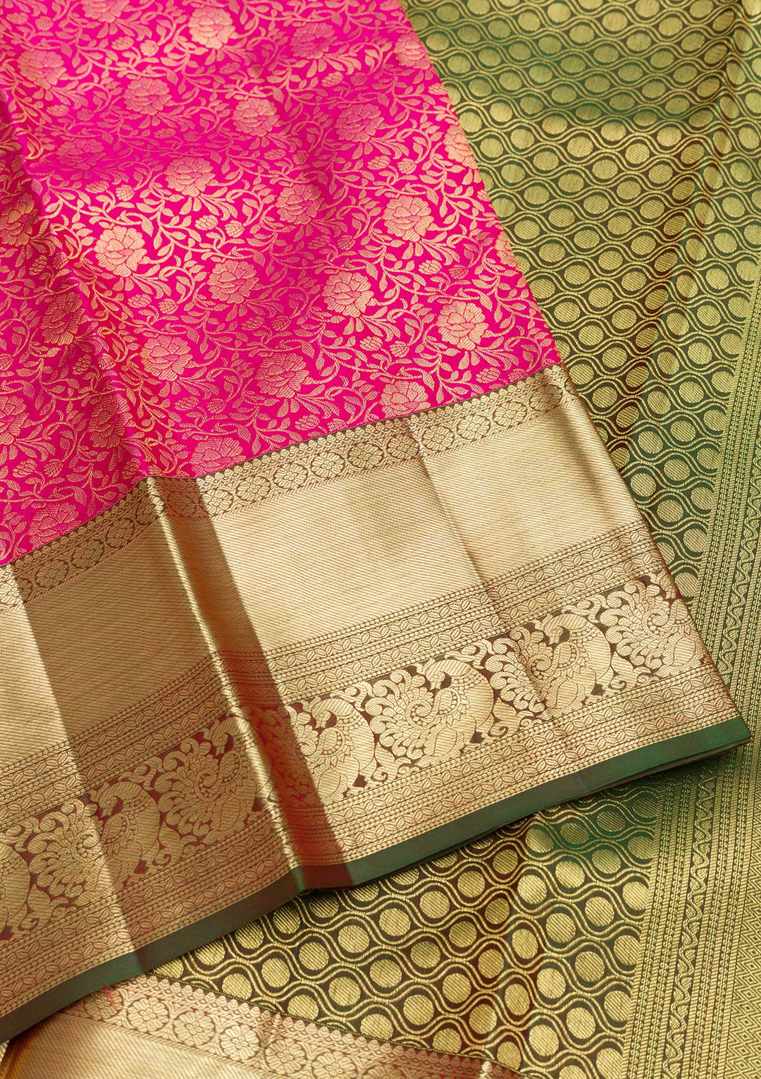 Rani Pink Zariwork Pure Silk Saree-Koskii