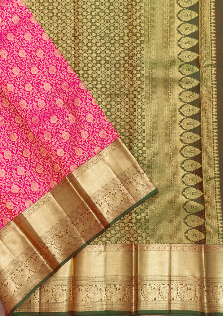 Rani Pink Zariwork Pure Silk Saree-Koskii