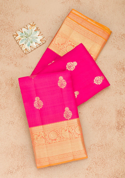 Rani Pink Zariwork Pure Silk Saree-Koskii