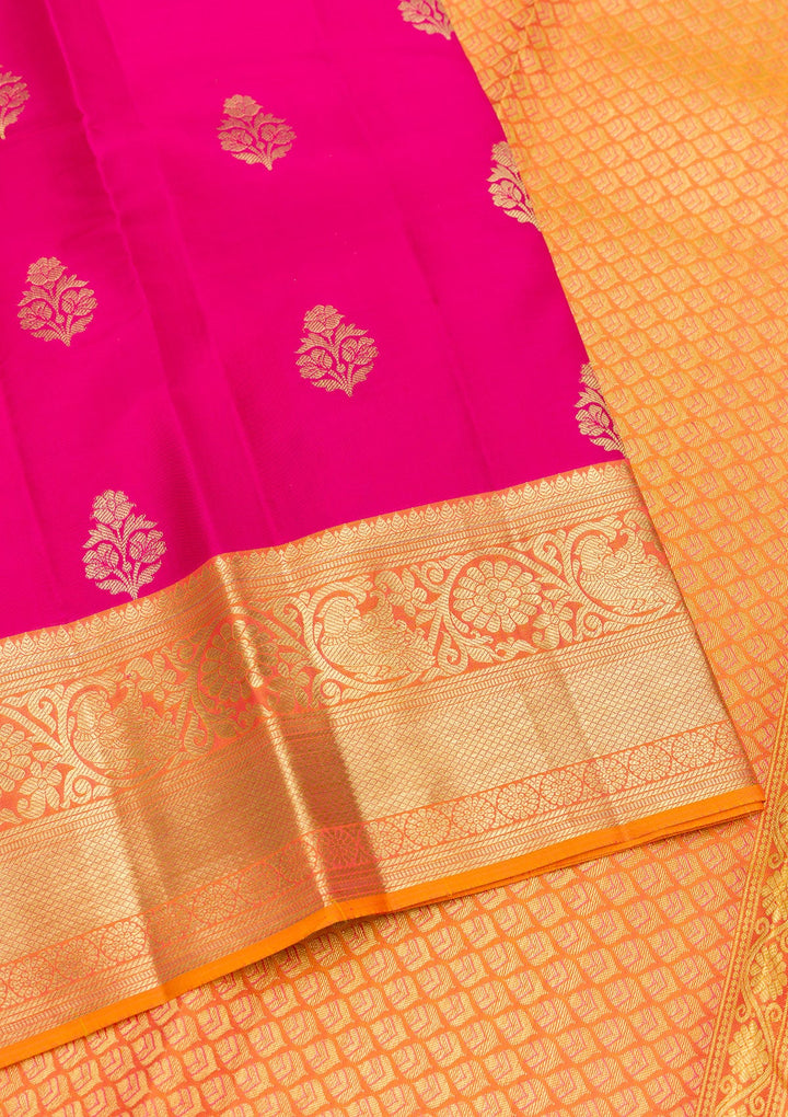 Rani Pink Zariwork Pure Silk Saree-Koskii