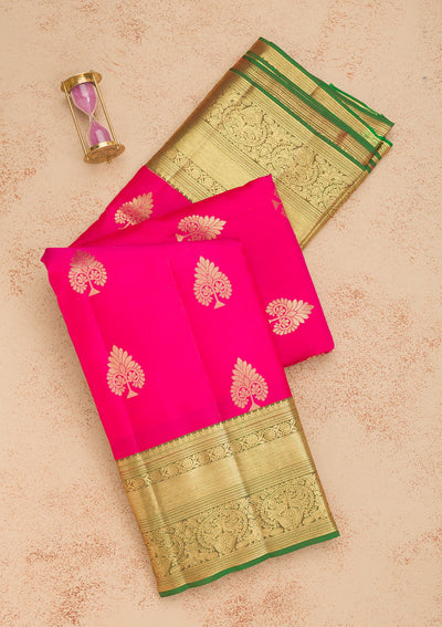 Rani Pink Zariwork Pure Silk Saree-Koskii