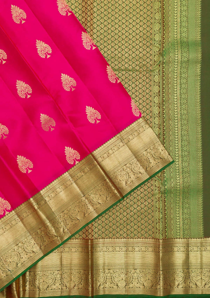 Rani Pink Zariwork Pure Silk Saree-Koskii