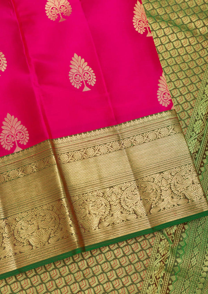 Rani Pink Zariwork Pure Silk Saree-Koskii