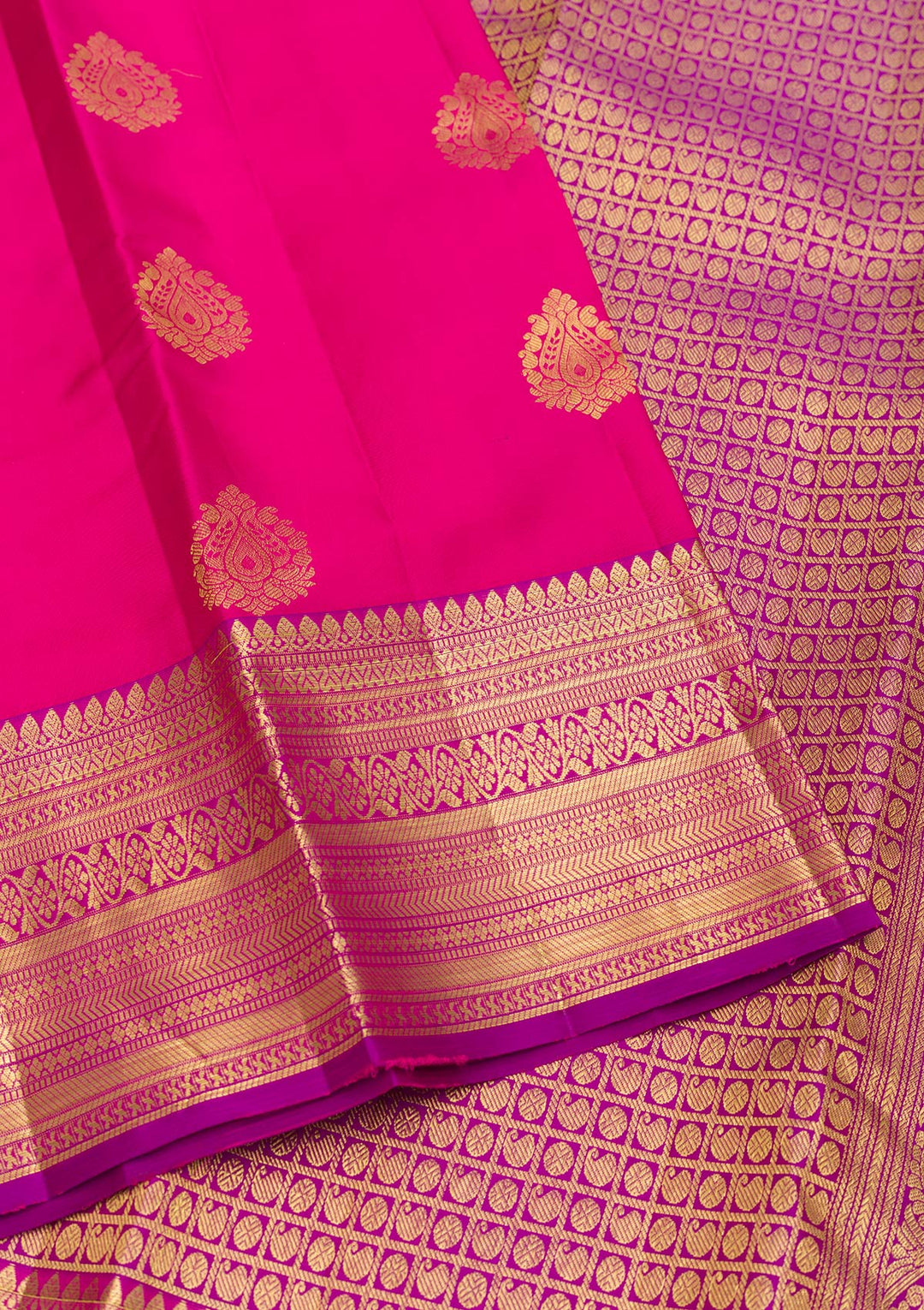 Rani Pink Zariwork Pure Silk Saree-Koskii