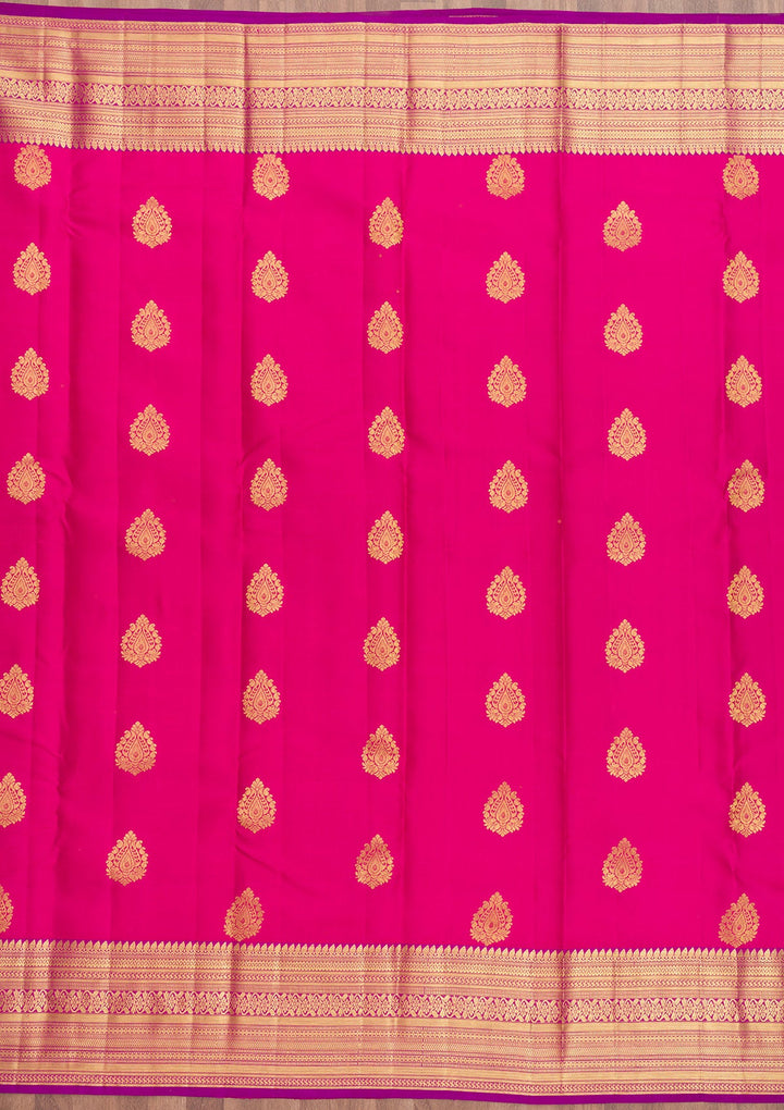 Rani Pink Zariwork Pure Silk Saree-Koskii