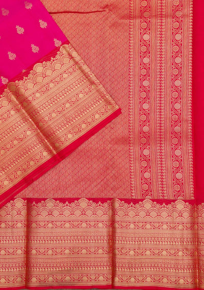 Rani Pink Zariwork Pure Silk Saree-Koskii