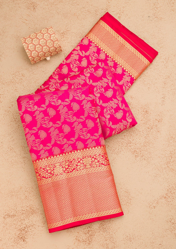 Rani Pink Zariwork Pure Silk Saree-Koskii