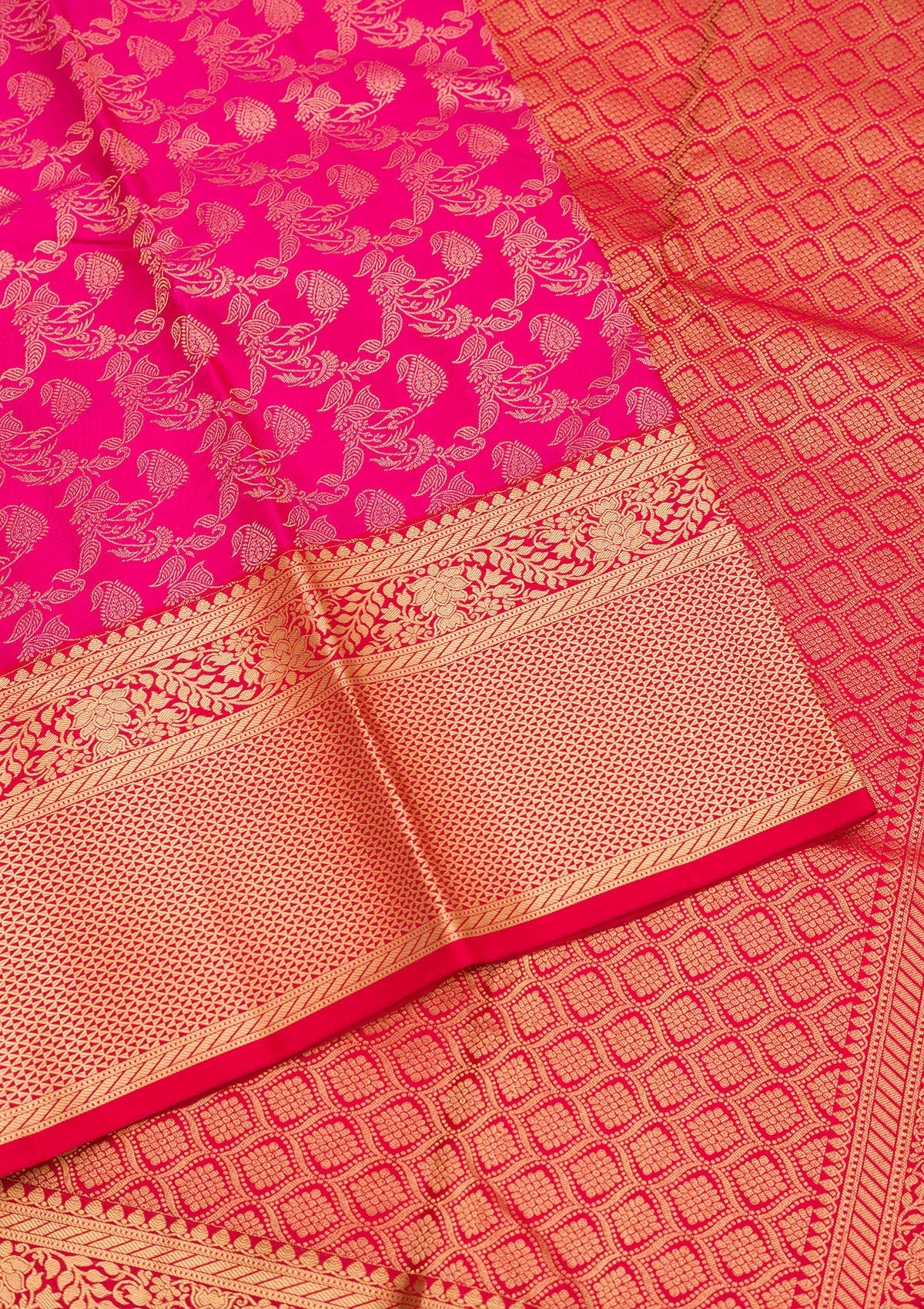 Rani Pink Zariwork Pure Silk Saree-Koskii