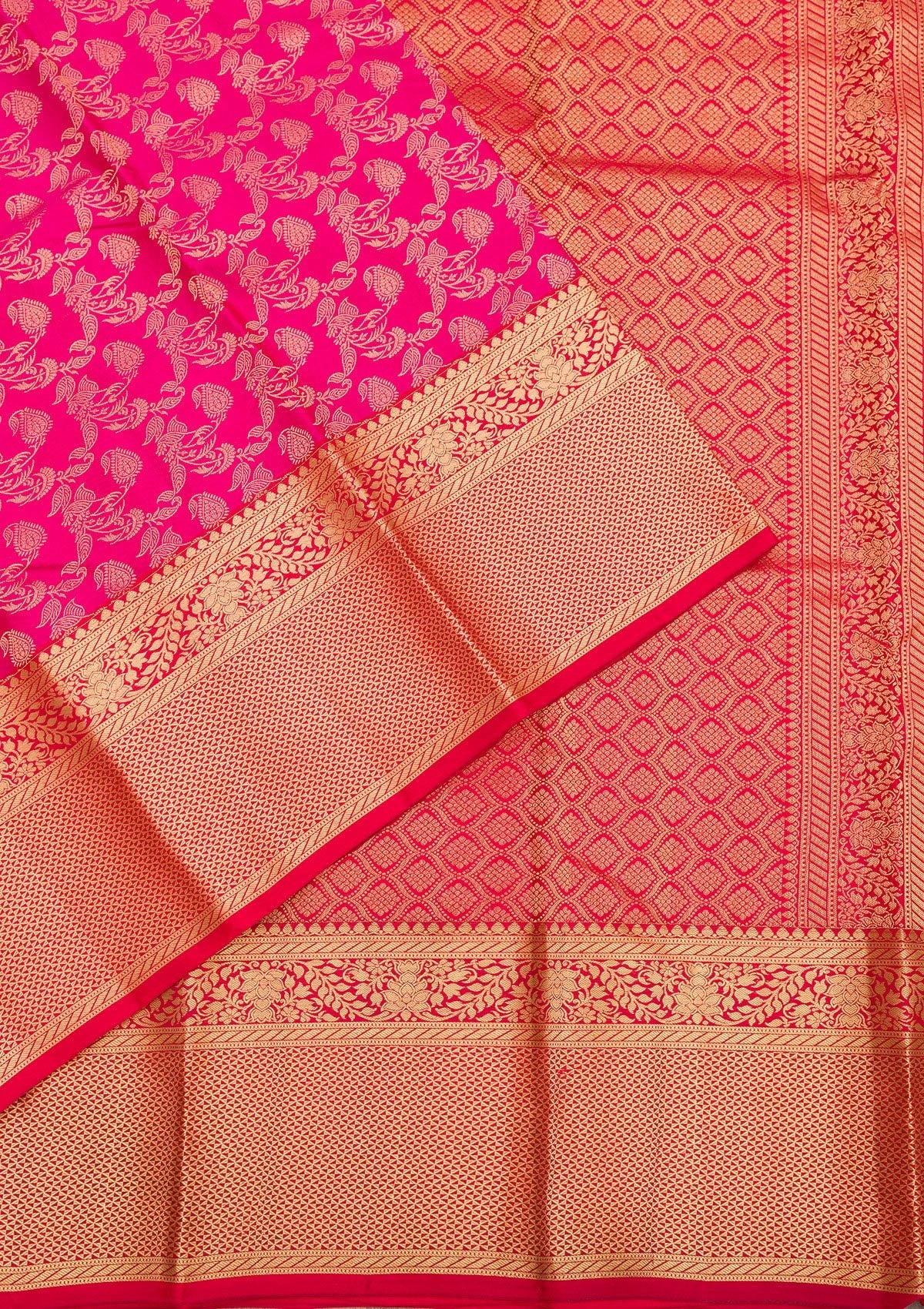 Rani Pink Zariwork Pure Silk Saree-Koskii