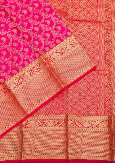 Rani Pink Zariwork Pure Silk Saree-Koskii