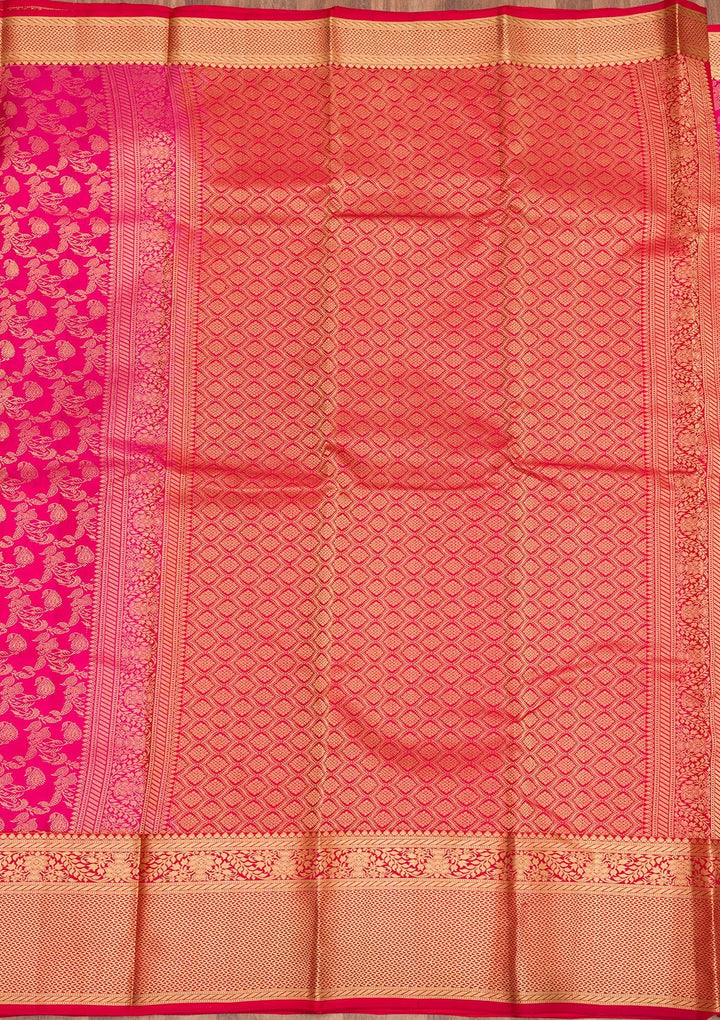 Rani Pink Zariwork Pure Silk Saree-Koskii