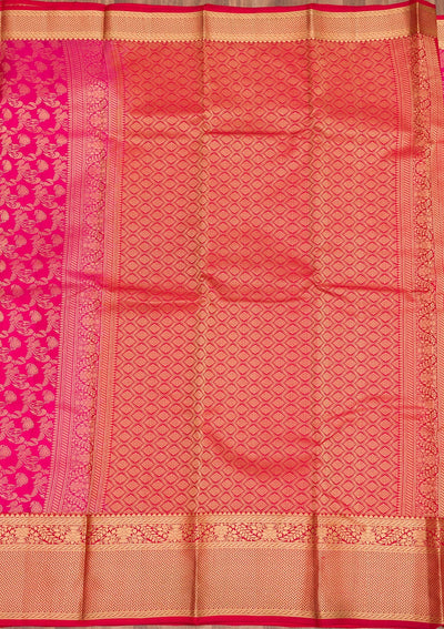 Rani Pink Zariwork Pure Silk Saree-Koskii