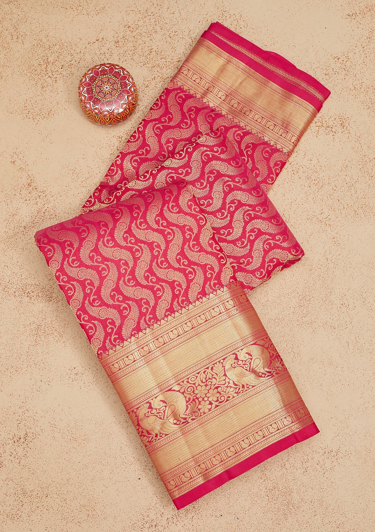 Rani Pink Zariwork Pure Silk Saree-Koskii