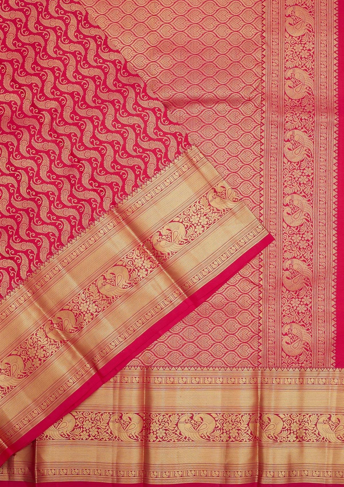 Rani Pink Zariwork Pure Silk Saree-Koskii