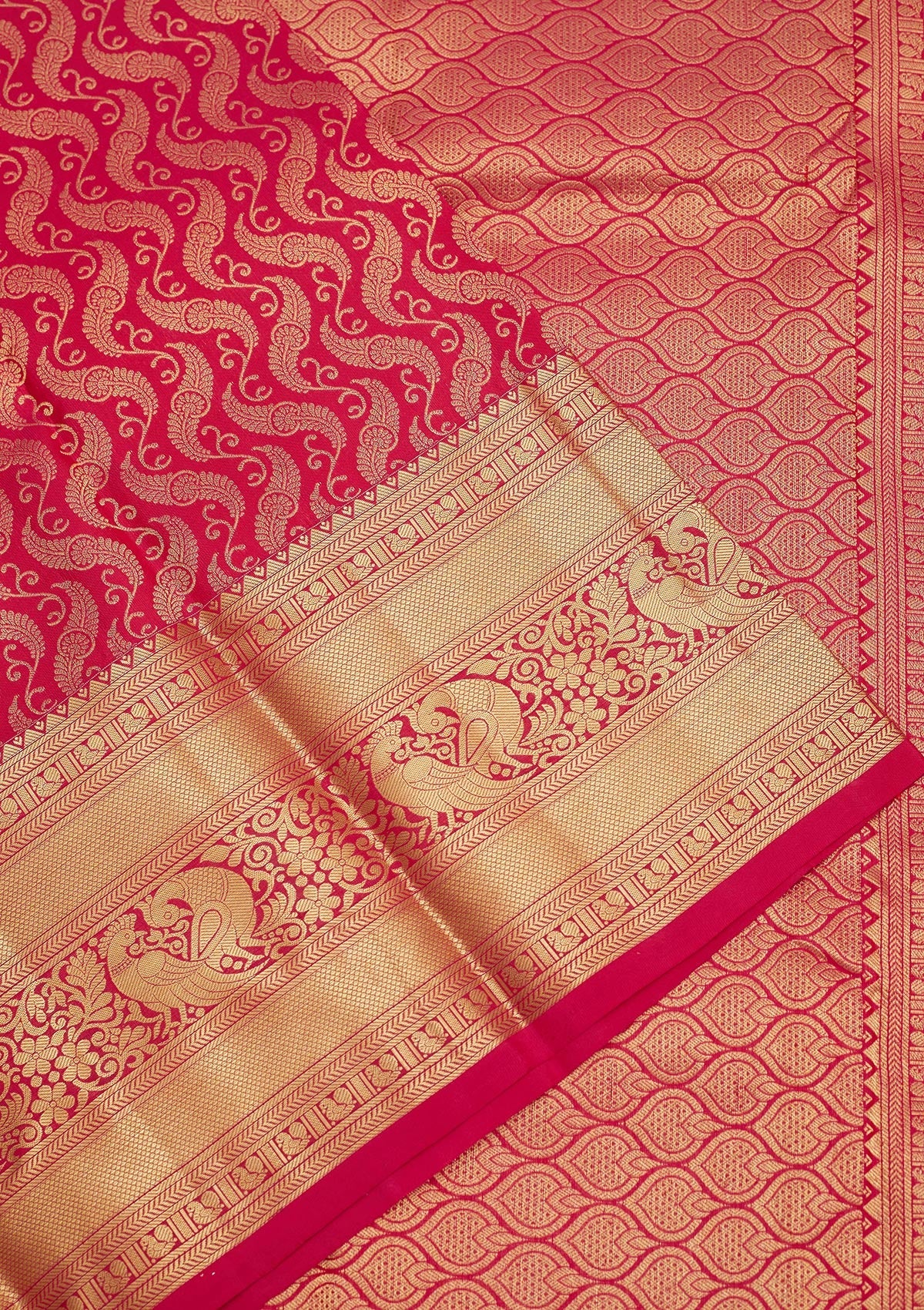 Rani Pink Zariwork Pure Silk Saree-Koskii