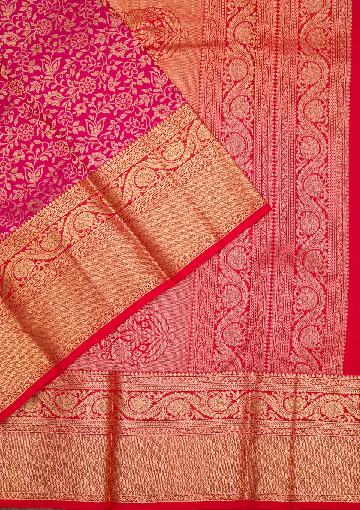 Rani Pink Zariwork Pure Silk Saree-Koskii