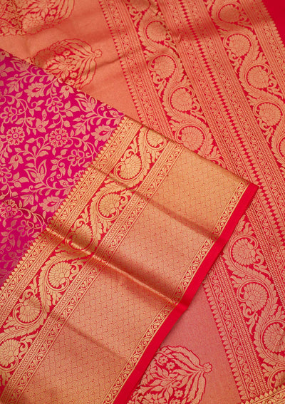 Rani Pink Zariwork Pure Silk Saree-Koskii