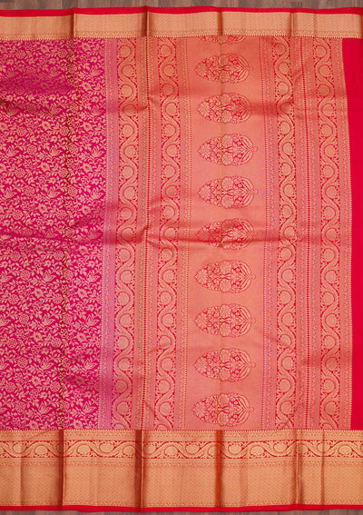 Rani Pink Zariwork Pure Silk Saree-Koskii