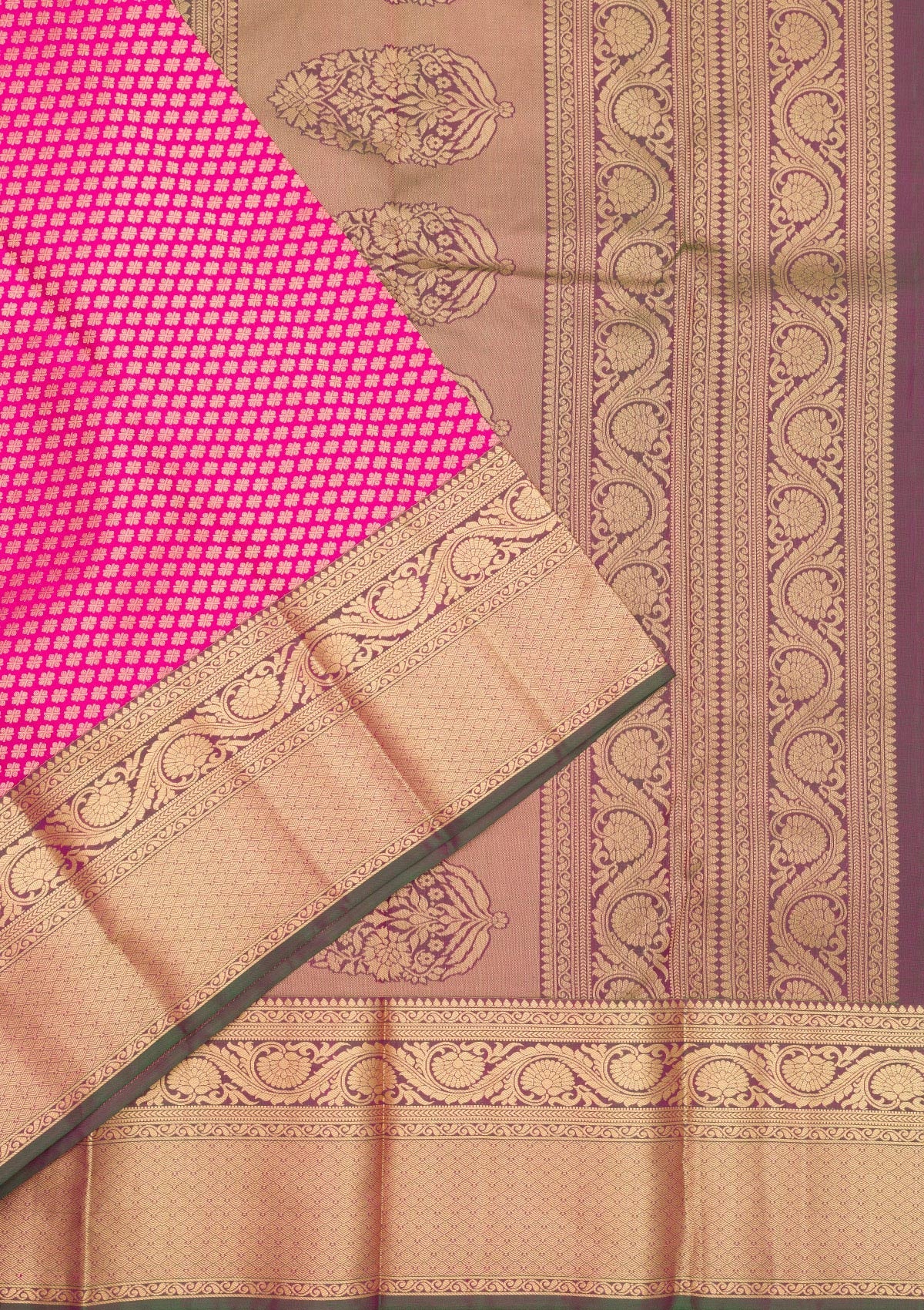 Rani Pink Zariwork Pure Silk Saree-Koskii