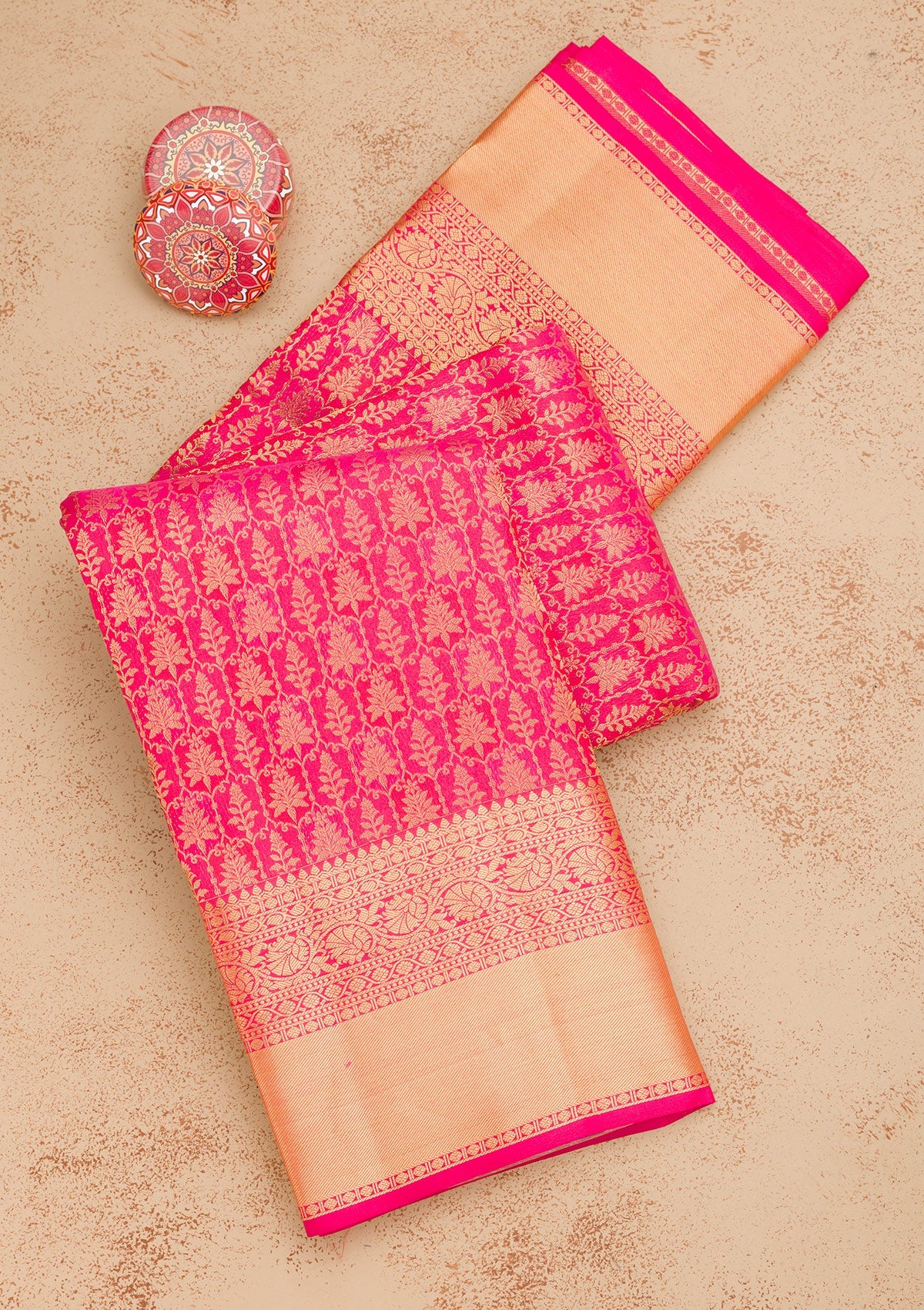 Rani Pink Zariwork Pure Silk Saree-Koskii