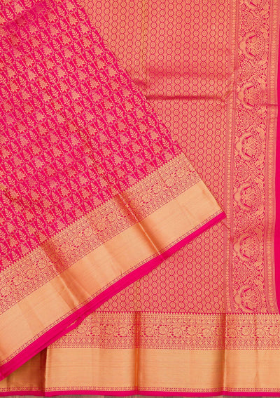 Rani Pink Zariwork Pure Silk Saree-Koskii