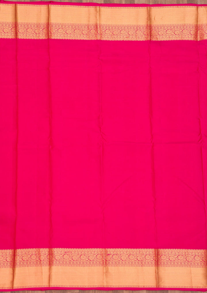 Rani Pink Zariwork Pure Silk Saree-Koskii