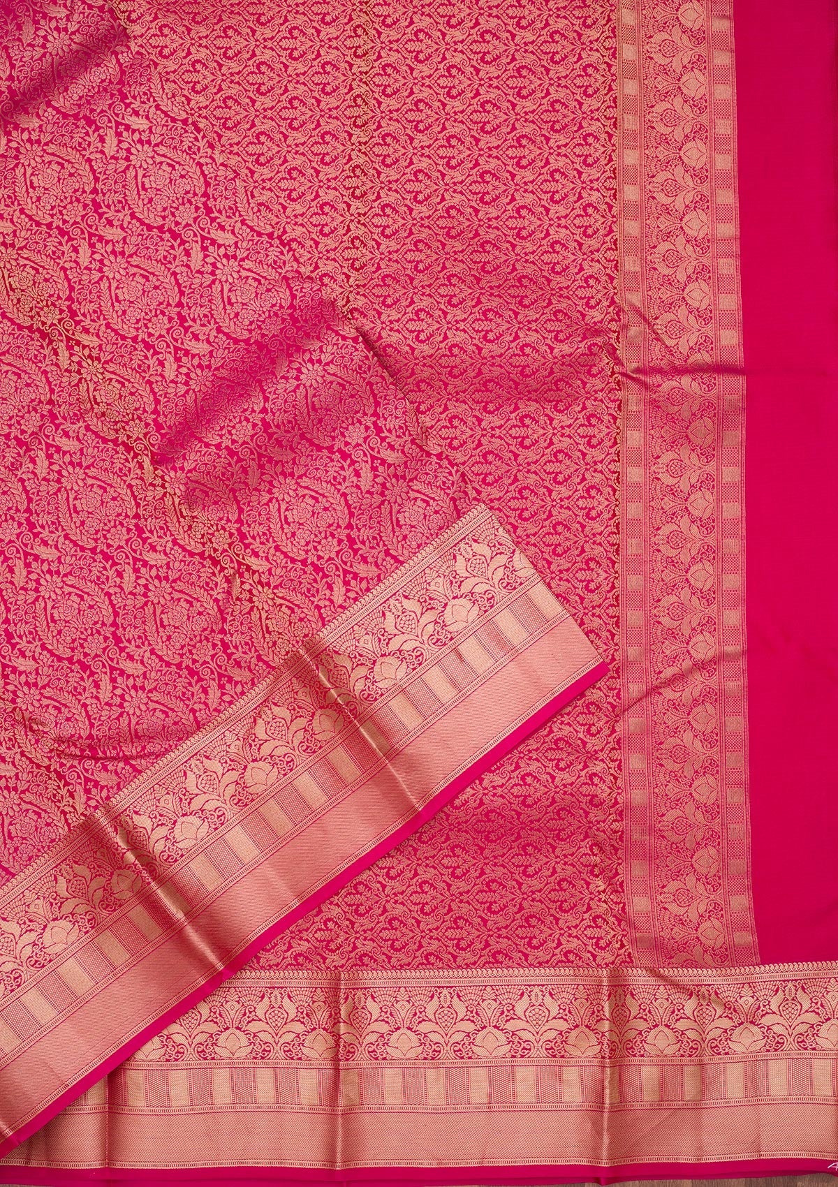 Rani Pink Zariwork Pure Silk Saree-Koskii