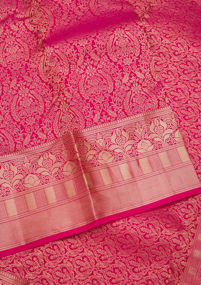 Rani Pink Zariwork Pure Silk Saree-Koskii