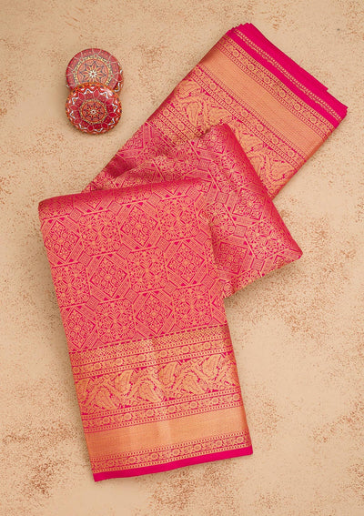 Rani Pink Zariwork Pure Silk Saree-Koskii