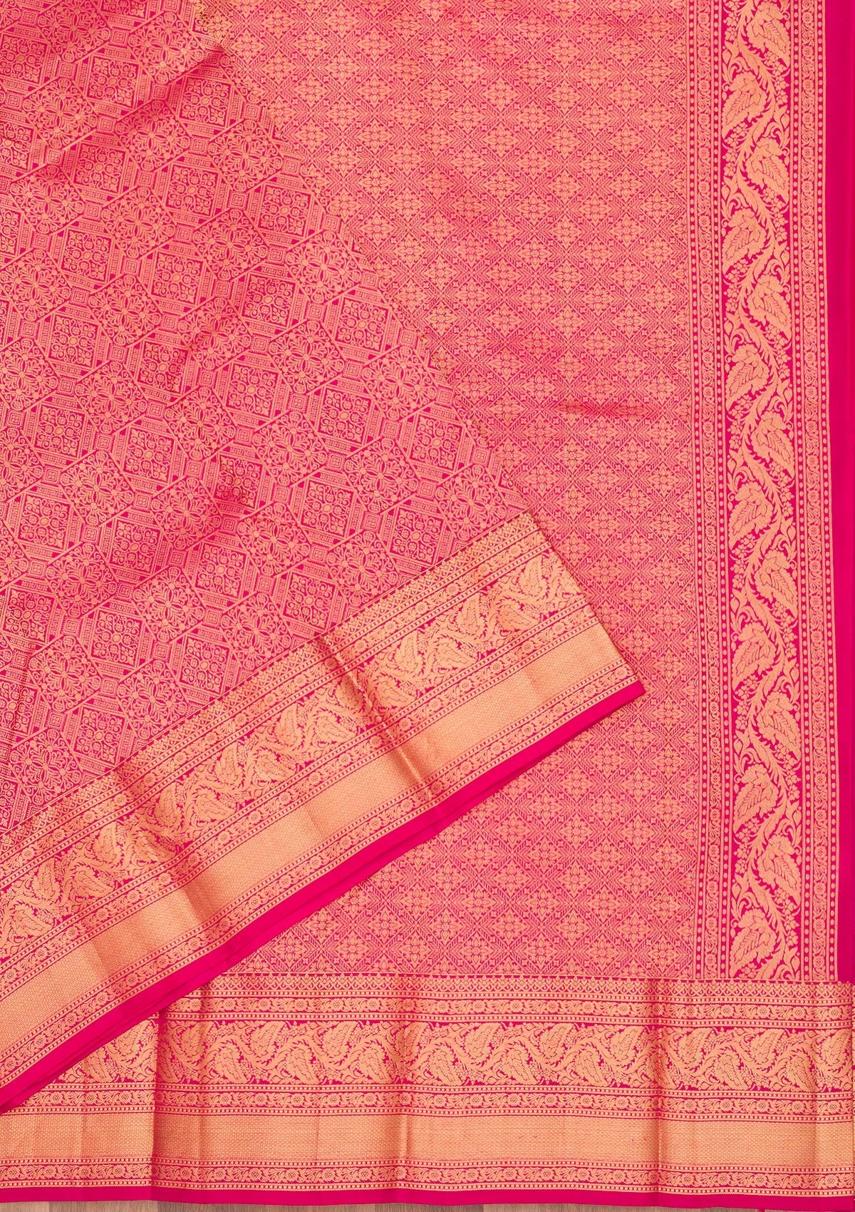 Rani Pink Zariwork Pure Silk Saree-Koskii