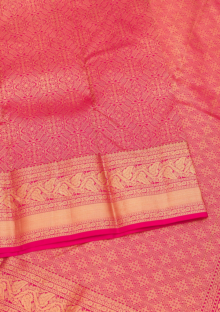 Rani Pink Zariwork Pure Silk Saree-Koskii