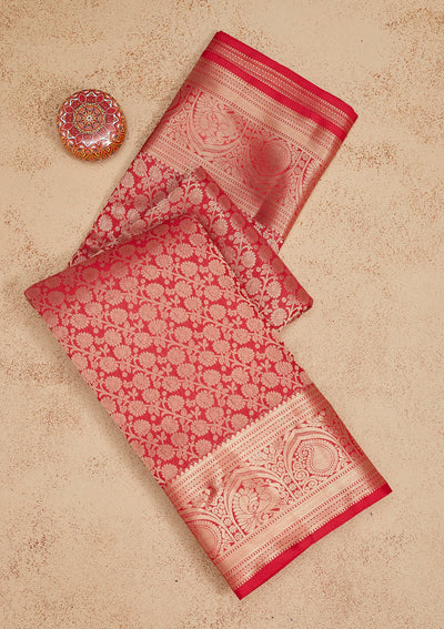 Rani Pink Zariwork Pure Silk Saree-Koskii