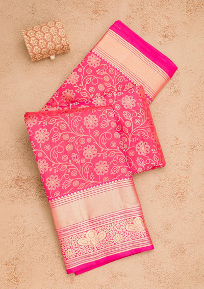 Rani Pink Zariwork Pure Silk Saree-Koskii