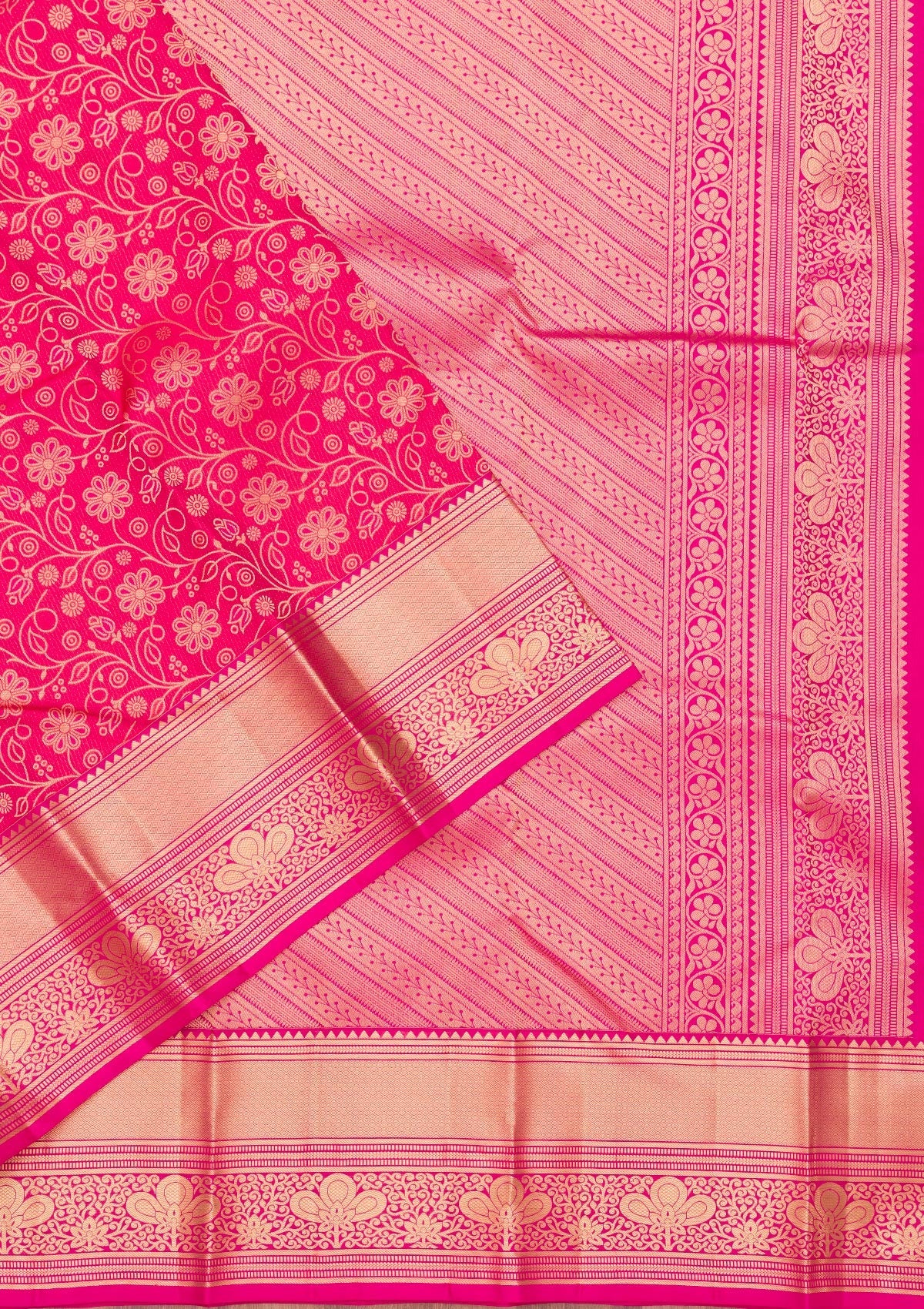 Rani Pink Zariwork Pure Silk Saree-Koskii