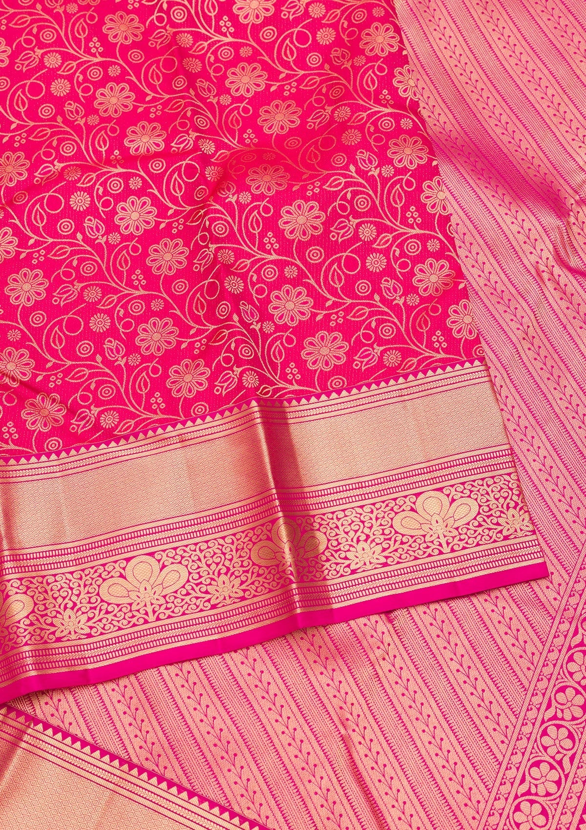 Rani Pink Zariwork Pure Silk Saree-Koskii