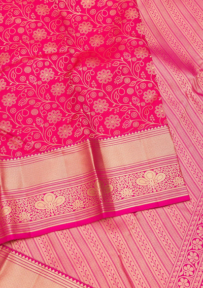 Rani Pink Zariwork Pure Silk Saree-Koskii