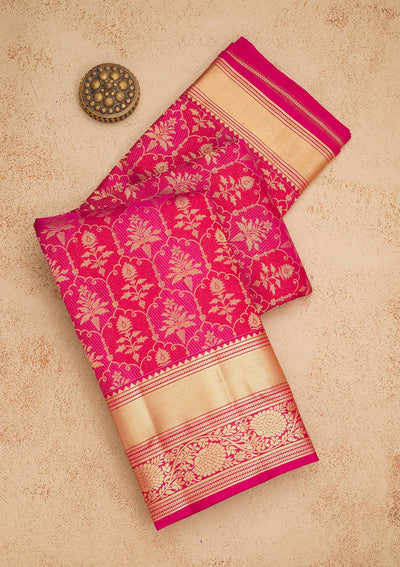 Rani Pink Zariwork Pure Silk Saree-Koskii