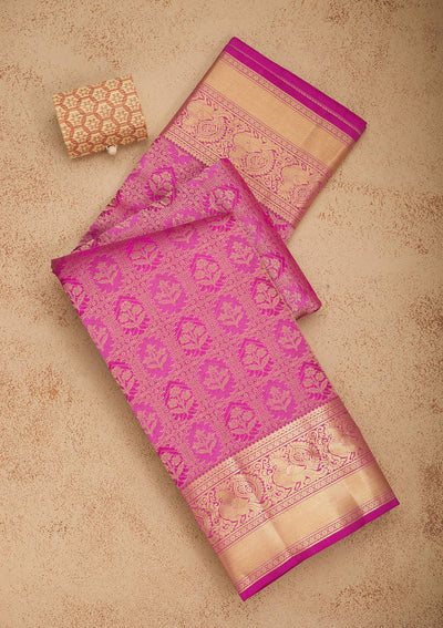 Rani Pink Zariwork Pure Silk Saree-Koskii