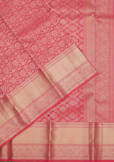 Rani Pink Zariwork Pure Silk Saree-Koskii