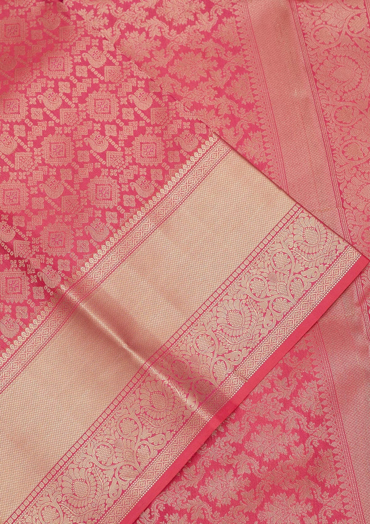Rani Pink Zariwork Pure Silk Saree-Koskii
