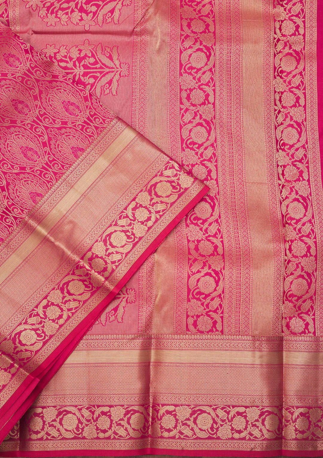 Rani Pink Zariwork Pure Silk Saree