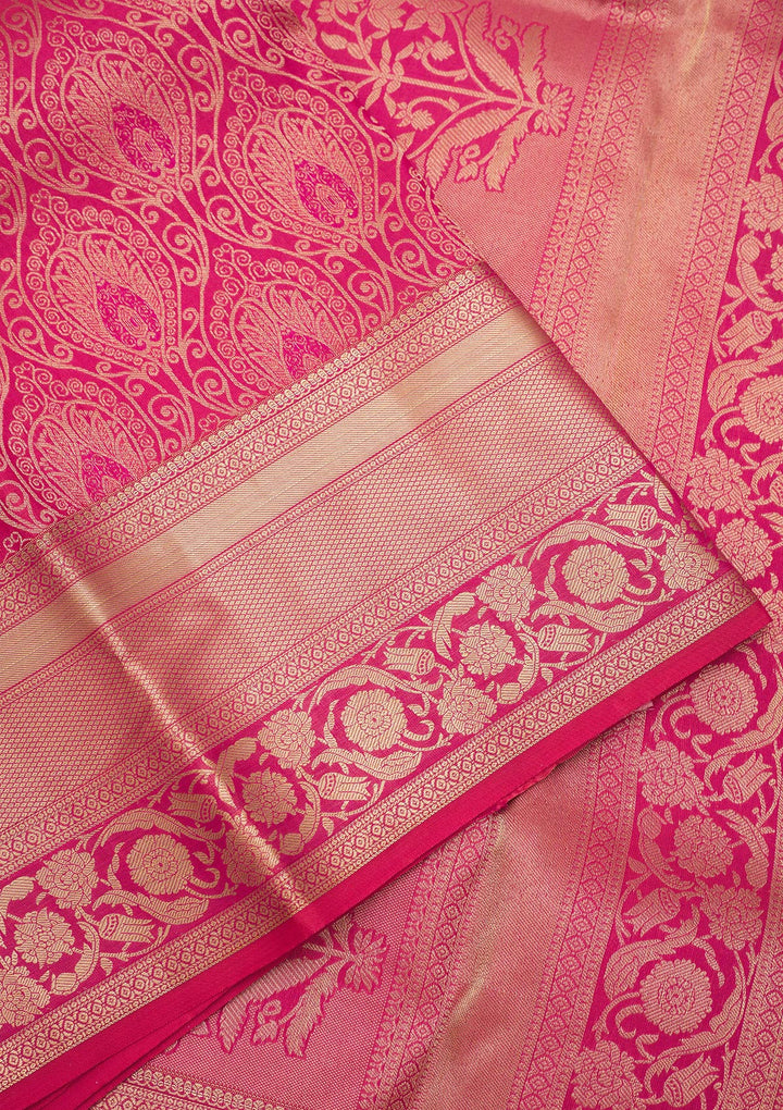 Rani Pink Zariwork Pure Silk Saree