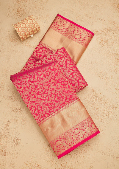 Rani Pink Zariwork Pure Silk Saree-Koskii