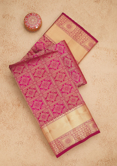 Rani Pink Zariwork Pure Silk Saree-Koskii